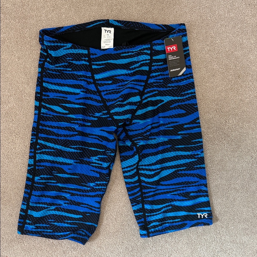TYR NWT Men's Vibrant Blue and Black Swim Jammers- 36